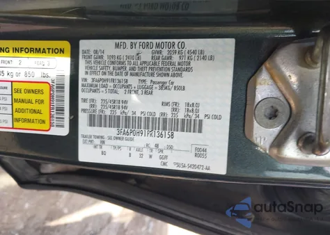 2015 Ford Fusion Se from USA, damaged, VIN 3FA6P0H91FR136158